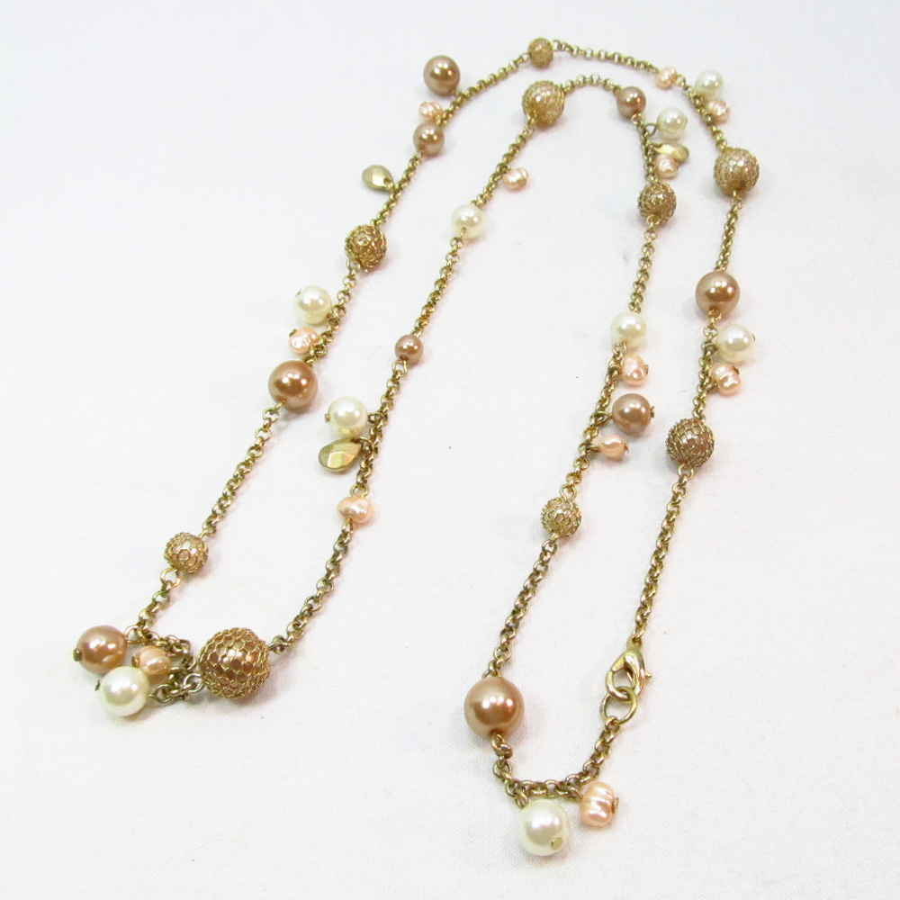 35" Faux Pearl Chunky Gold Chain Rope Necklace